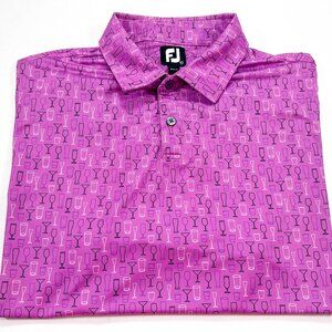 FootJoy XL Purple Glass Print Golf Polo Shirt Men's Cocktail Alcohol Drinking